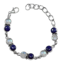 Fabuleux Lapis Lazuli Rainbow Moonstone Gemstone &amp; 925 Sterling Silver Antique Style Bracelet Jewelry